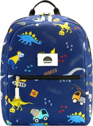 14" Kids Backpack for Girls and Boys Age 5-8 Years Old with Padded, and Adjustable Shoulder Straps - Construction Truck Dino (Navy Blue)