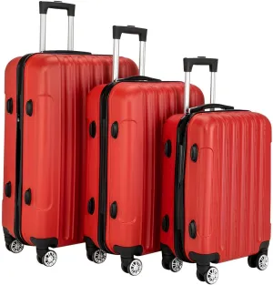 3 Piece Luggage Set  20", 24", 28" ABS Hard Shell Suitcases with Spinner Wheels, Vertical Pattern Design, Durable Pull Rod Handle, Lightweight Rolling Travel Bags  Red