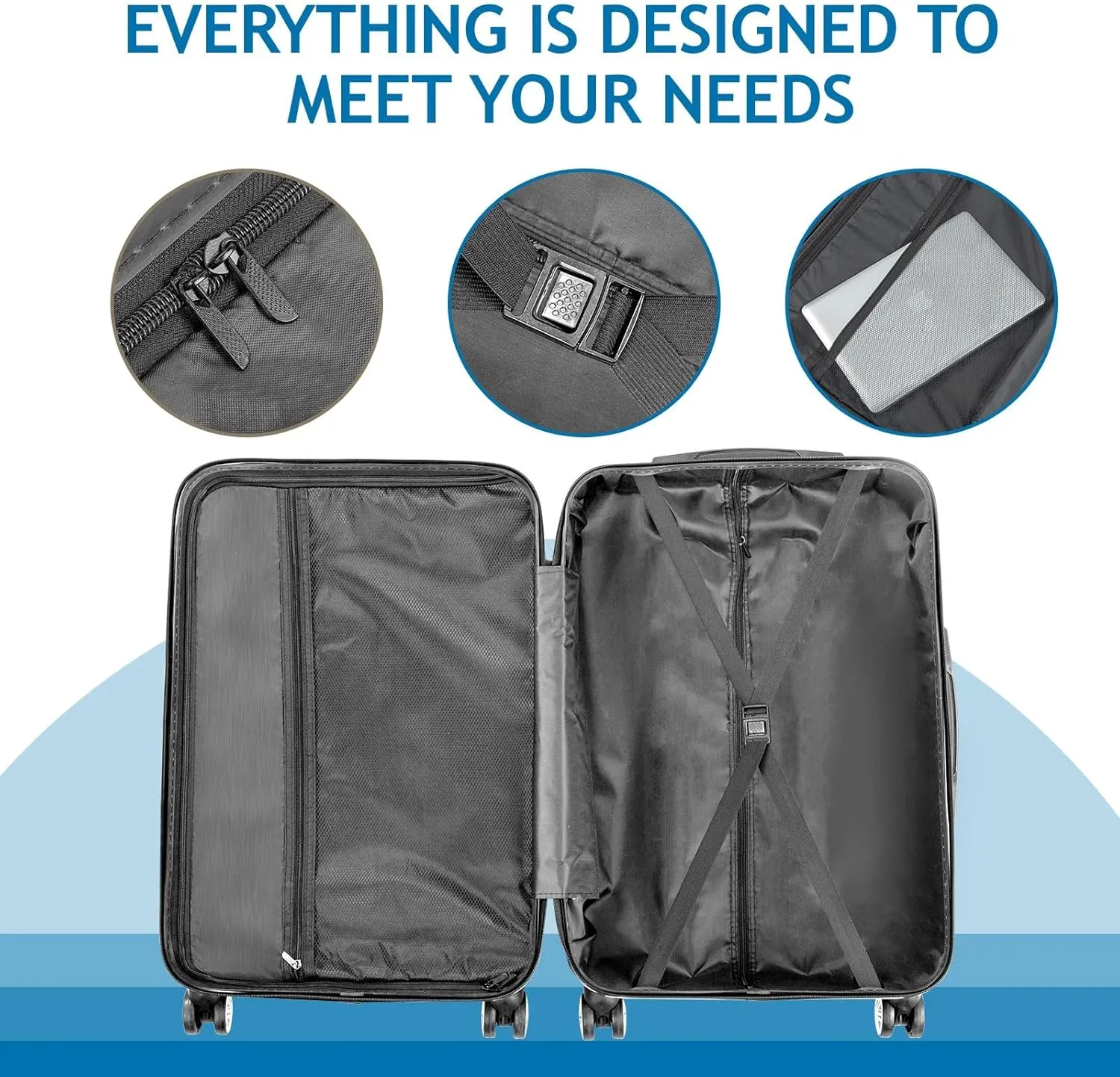 3 Piece Luggage Set  20", 24", 28" Lightweight ABS Suitcases with Aluminum Handle, Spinner Wheels, and Reinforced Corners  Royal Blue