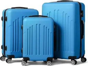 3 Piece Luggage Set  20", 24", 28" Lightweight ABS Suitcases with Aluminum Handle, Spinner Wheels, and Reinforced Corners  Royal Blue