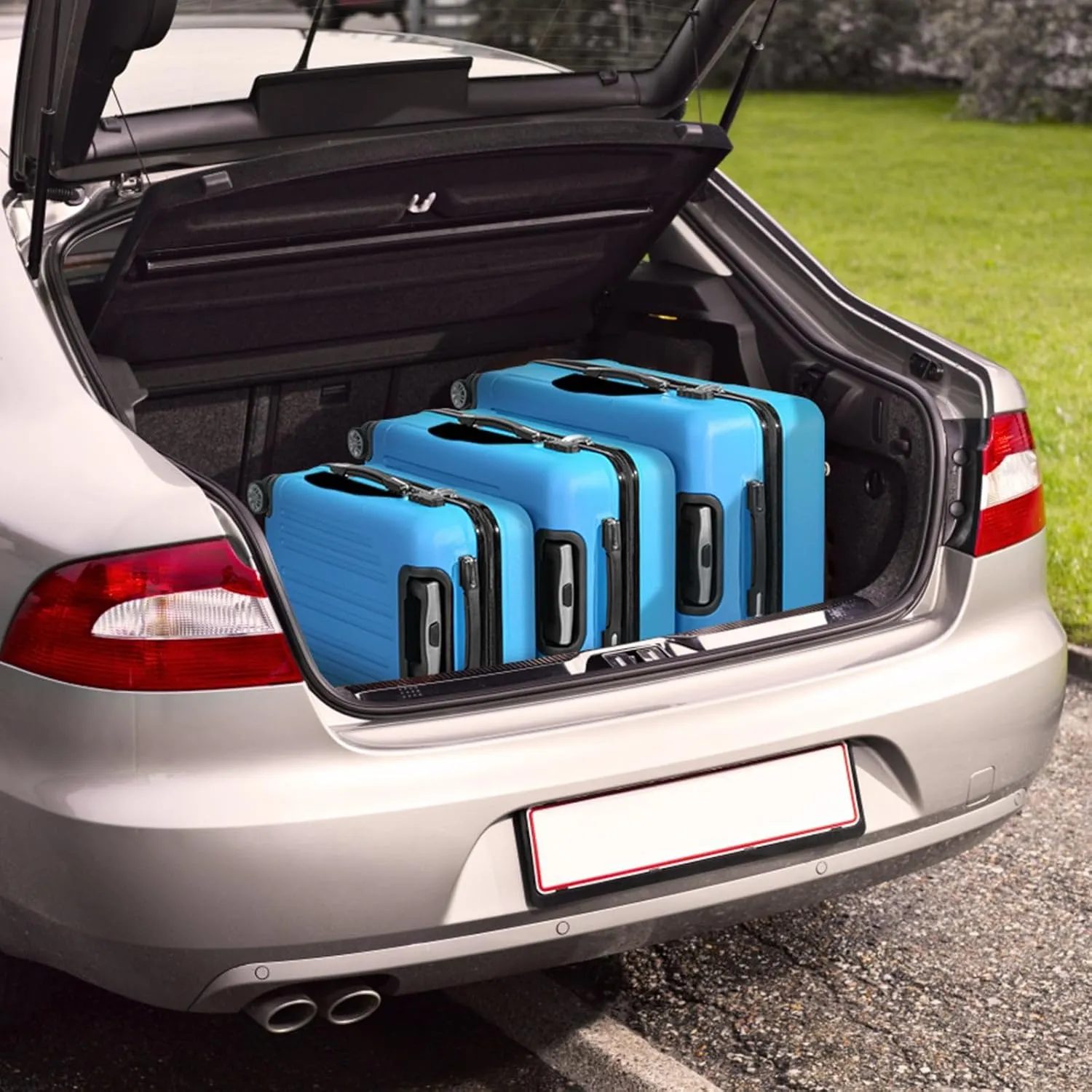 3 Piece Luggage Set  20", 24", 28" Lightweight ABS Suitcases with Aluminum Handle, Spinner Wheels, and Reinforced Corners  Royal Blue