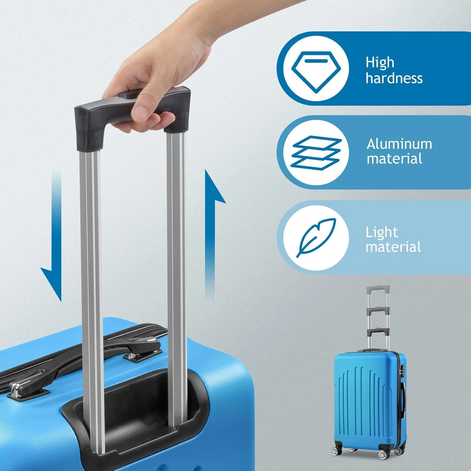 3 Piece Luggage Set  20", 24", 28" Lightweight ABS Suitcases with Aluminum Handle, Spinner Wheels, and Reinforced Corners  Royal Blue