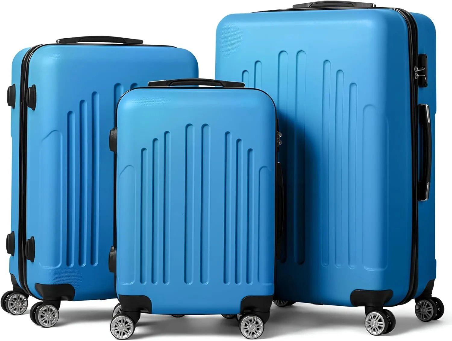 3 Piece Luggage Set  20", 24", 28" Lightweight ABS Suitcases with Aluminum Handle, Spinner Wheels, and Reinforced Corners  Royal Blue
