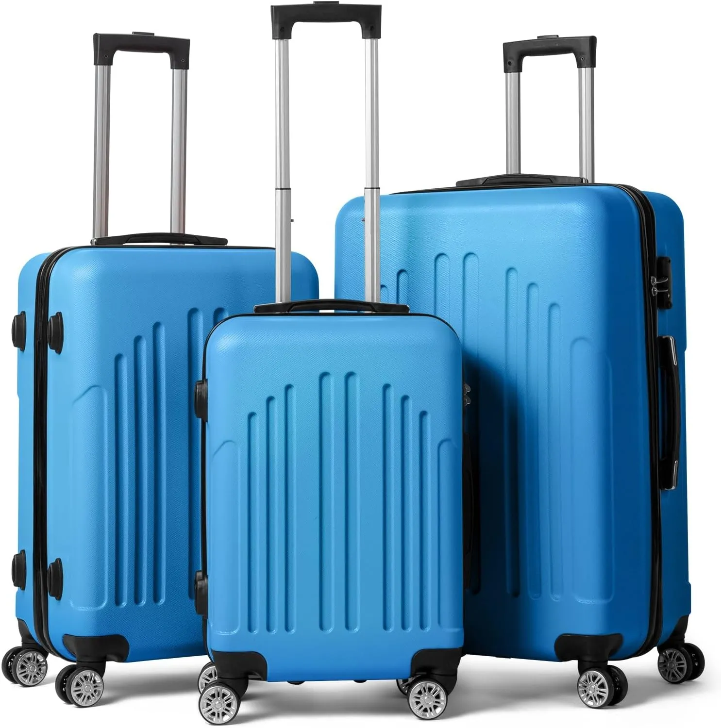 3 Piece Luggage Set  20", 24", 28" Lightweight ABS Suitcases with Aluminum Handle, Spinner Wheels, and Reinforced Corners  Royal Blue