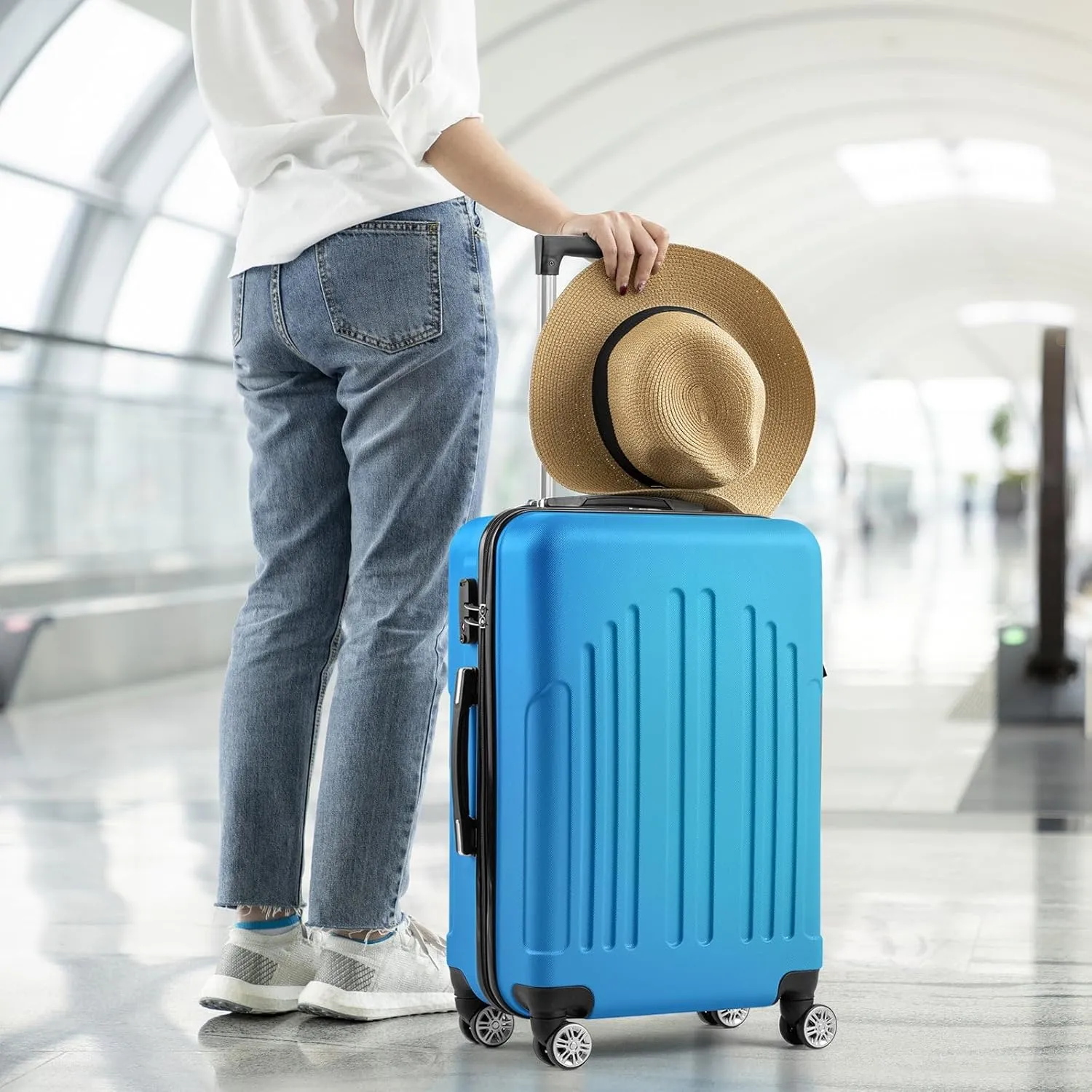 3 Piece Luggage Set  20", 24", 28" Lightweight ABS Suitcases with Aluminum Handle, Spinner Wheels, and Reinforced Corners  Royal Blue