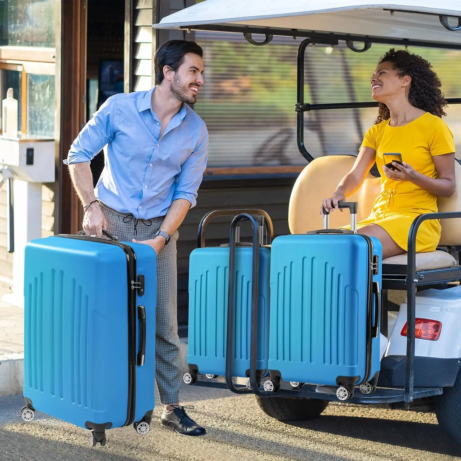 3 Piece Luggage Set  20", 24", 28" Lightweight ABS Suitcases with Aluminum Handle, Spinner Wheels, and Reinforced Corners  Royal Blue