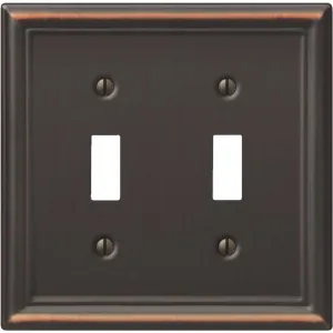 Amerelle Chelsea 2-Gang Stamped Steel Toggle Switch Wall Plate, Aged Bronze