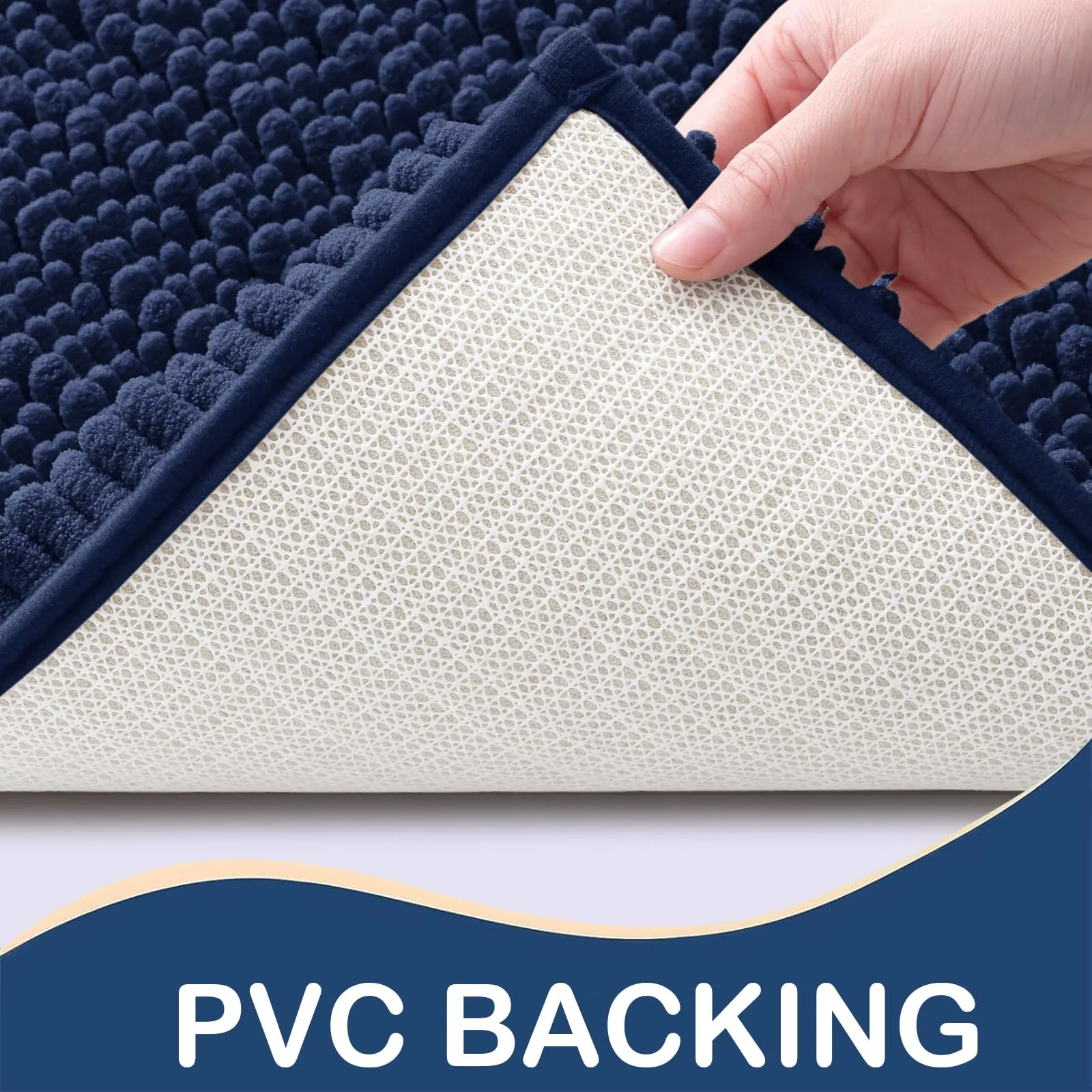 Arotive Luxury Chenille Bathroom Rug Mat, Extra Soft Thick Absorbent Shaggy Bath Rugs, Non-Slip Machine Wash Dry, Plush Bath Mats for Bathroom, Shower and Tub, 30x20, Navy