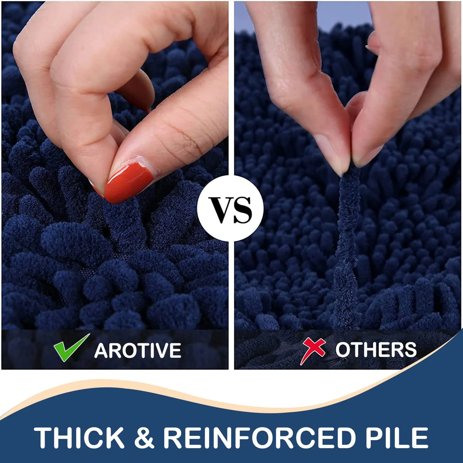Arotive Luxury Chenille Bathroom Rug Mat, Extra Soft Thick Absorbent Shaggy Bath Rugs, Non-Slip Machine Wash Dry, Plush Bath Mats for Bathroom, Shower and Tub, 30x20, Navy