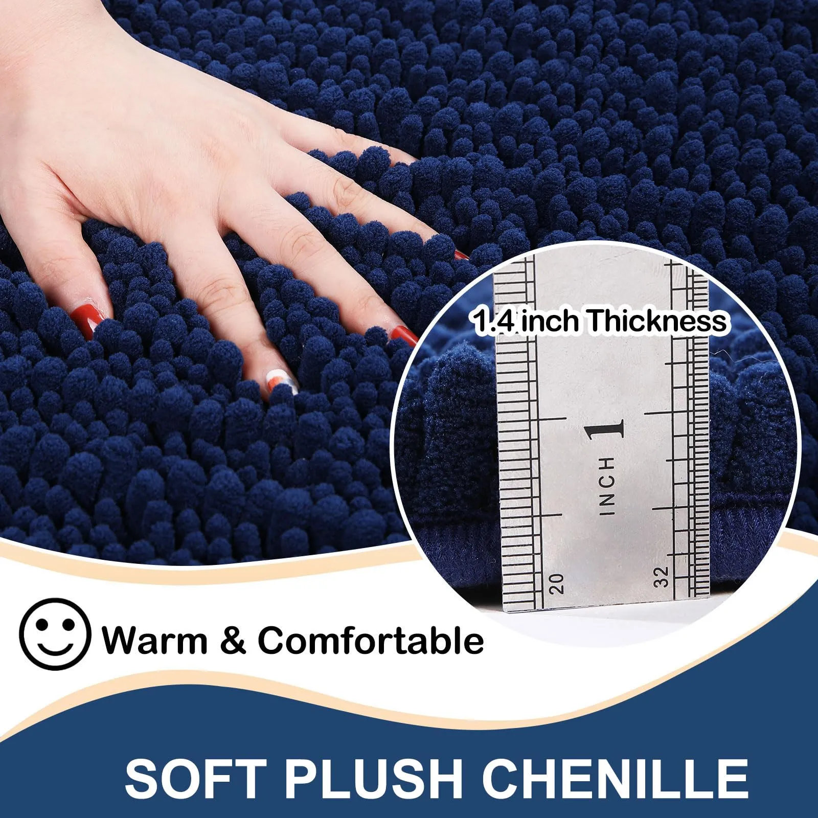 Arotive Luxury Chenille Bathroom Rug Mat, Extra Soft Thick Absorbent Shaggy Bath Rugs, Non-Slip Machine Wash Dry, Plush Bath Mats for Bathroom, Shower and Tub, 30x20, Navy