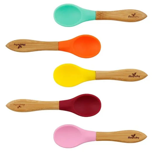 Avanchy Bamboo and Silicone Infant Spoon 5pc Set Girl