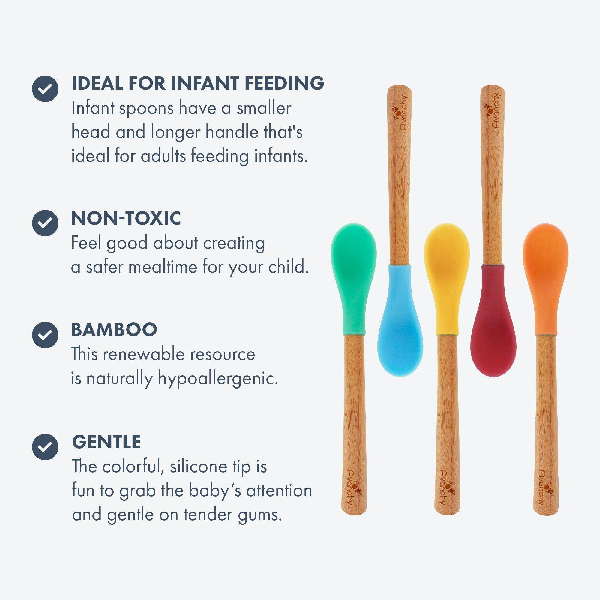 Avanchy Bamboo Inftant Spoons - Pack of 5 - Pink (4m )