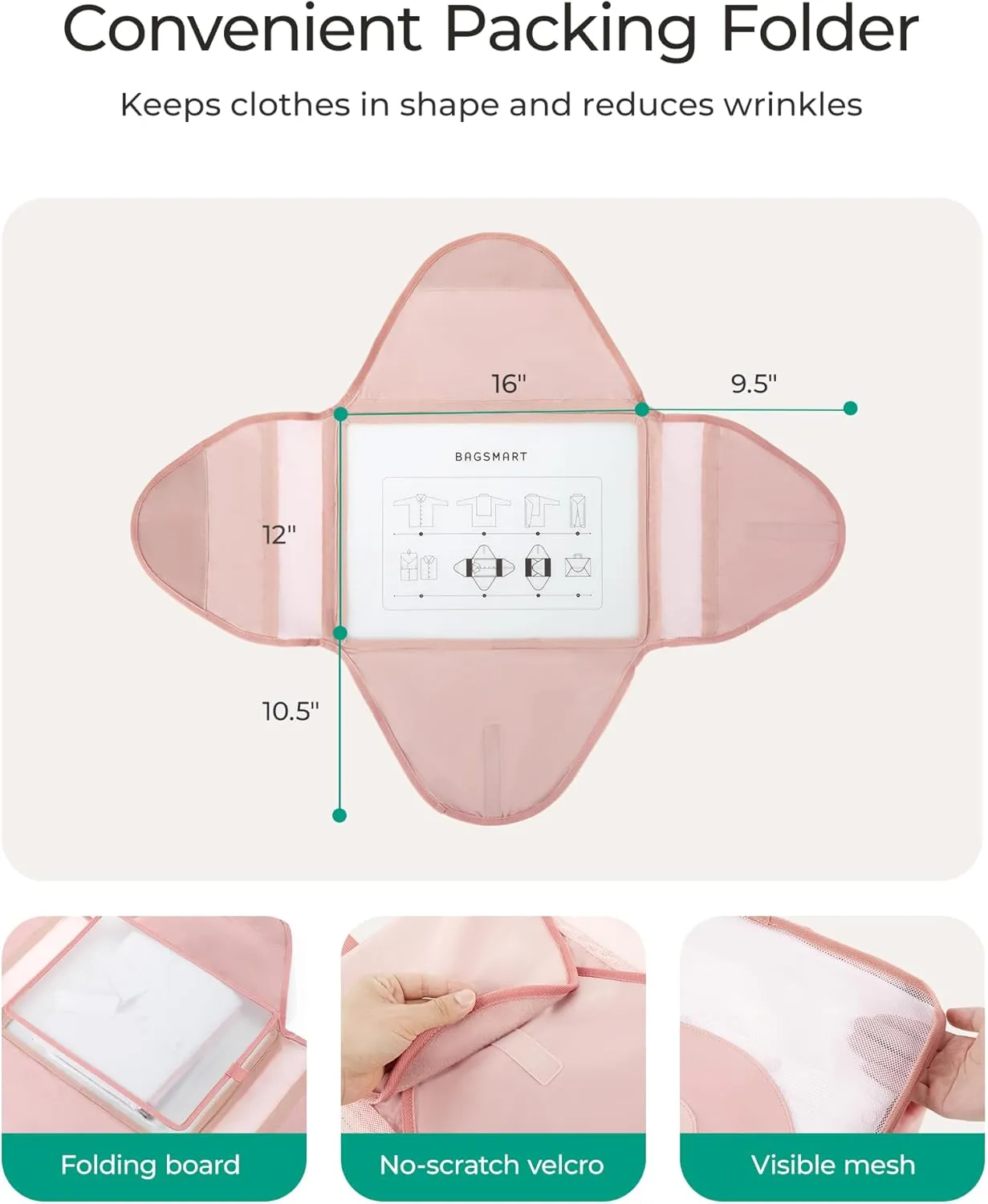 BAGSMART Garment Folder Packing Cubes for Travel, 4 Set Lightweight Travel Cubes for Wrinkle Free, Durable Suitcase Organizers Bag Set for Travel Essentials Baby Pink