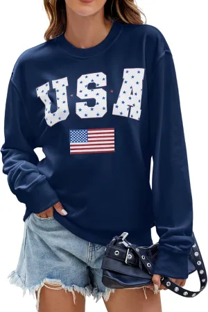 BEGOING Womens Oversized USA Graphic Sweatshirts Crewneck Pullover Long Sleeve Casual Sweatshirt Fall Fashion Outfits