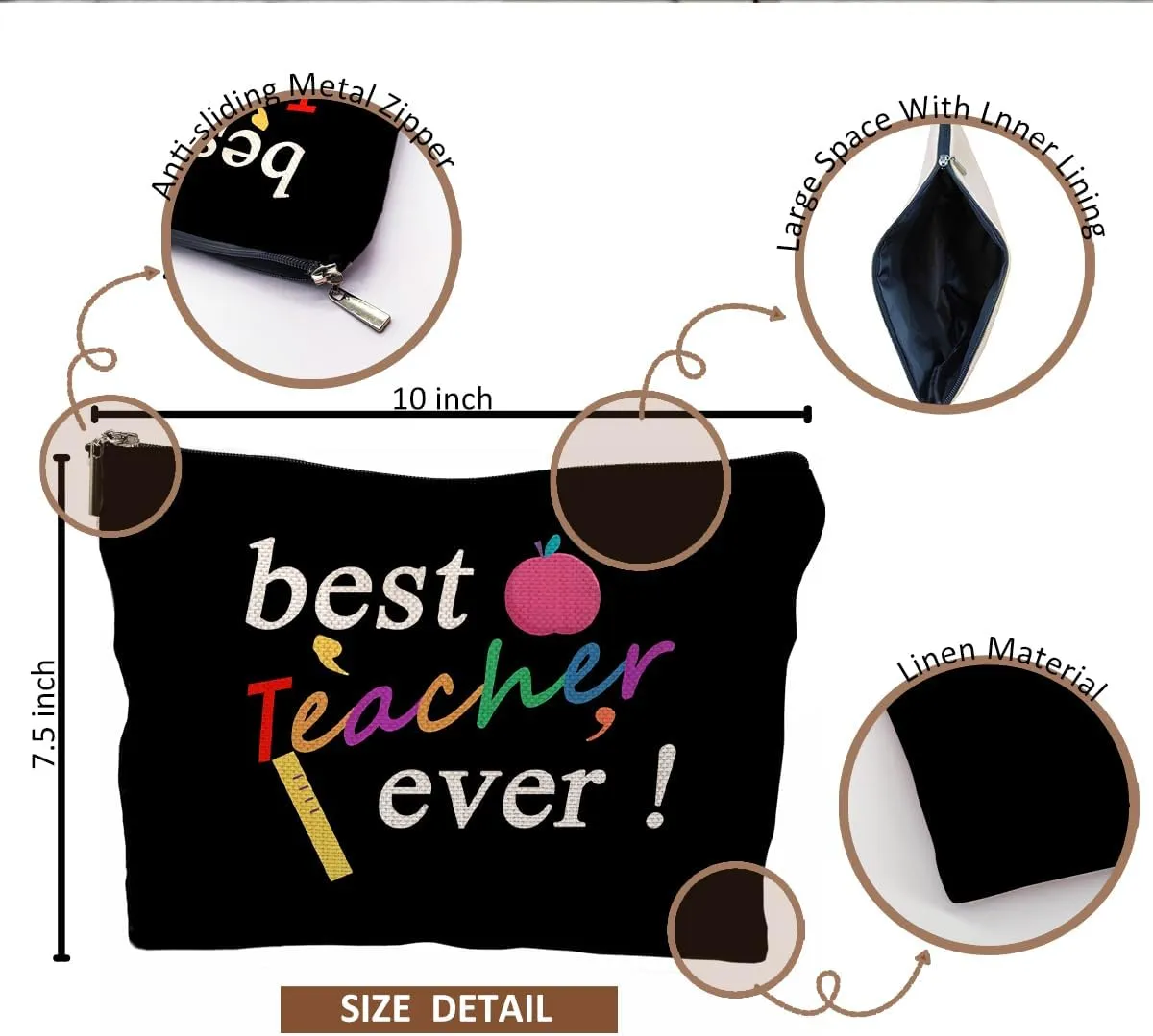 Best Teacher Ever Makeup Bag - Black Cosmetic Bag, Perfect Teacher Appreciation Gift