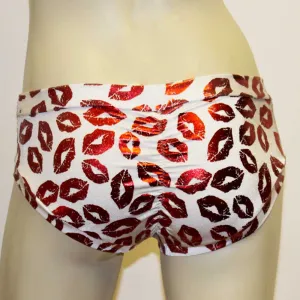 Booty Short- White with Red Foil Lips