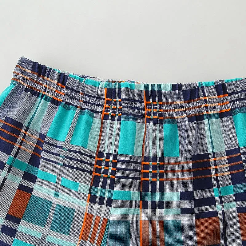 Boy's Whale Print Tee with Plaid Shorts Set