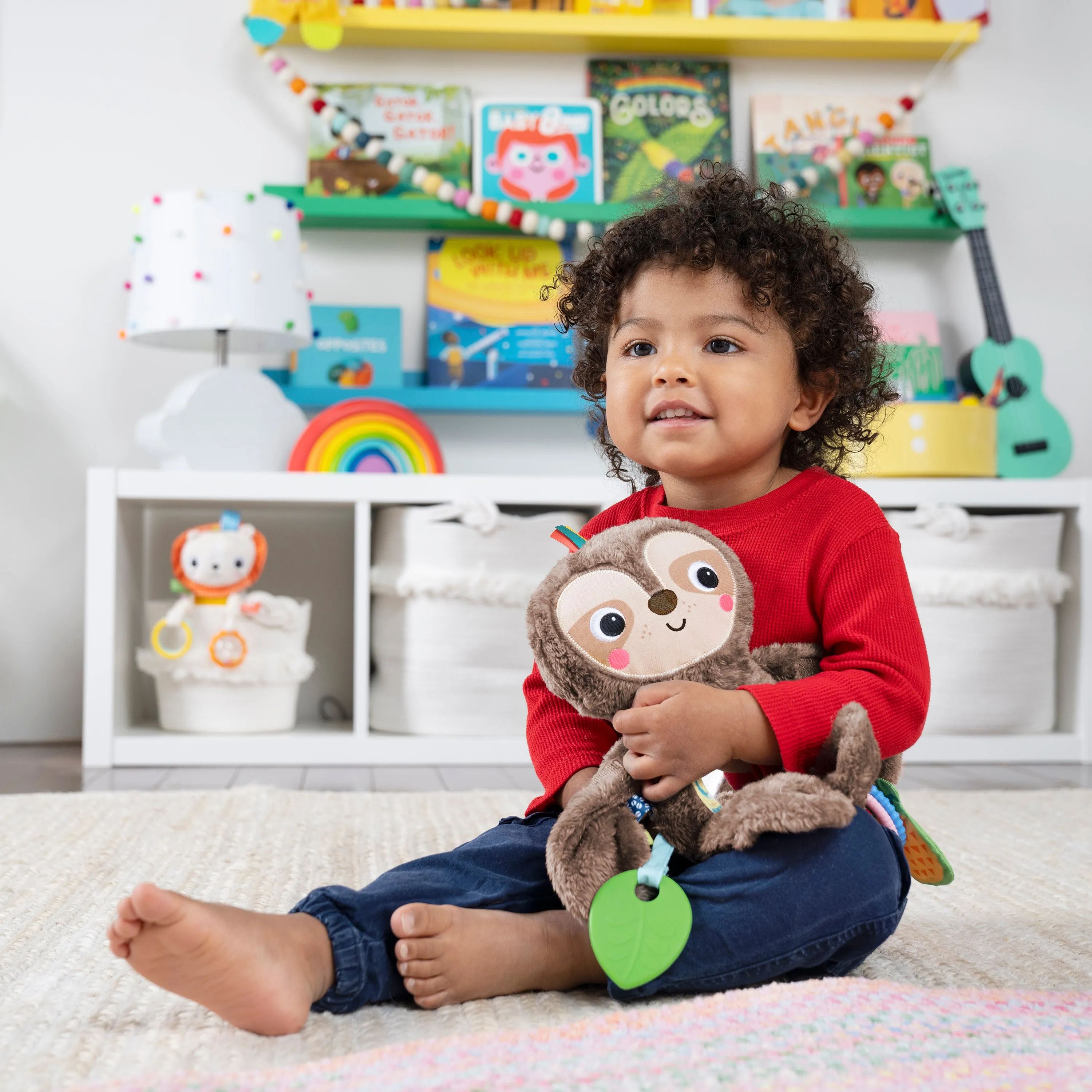 Bright Starts Slingin Sloth Travel Buddy Attachable Stuffed Animal Infant Toy