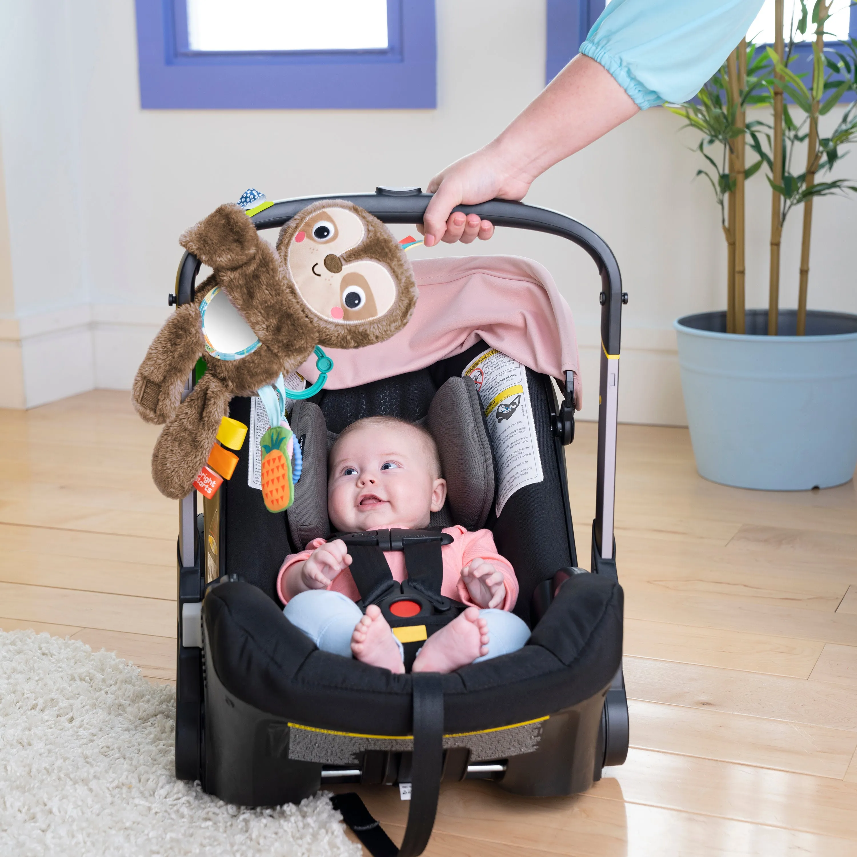 Bright Starts Slingin Sloth Travel Buddy Attachable Stuffed Animal Infant Toy