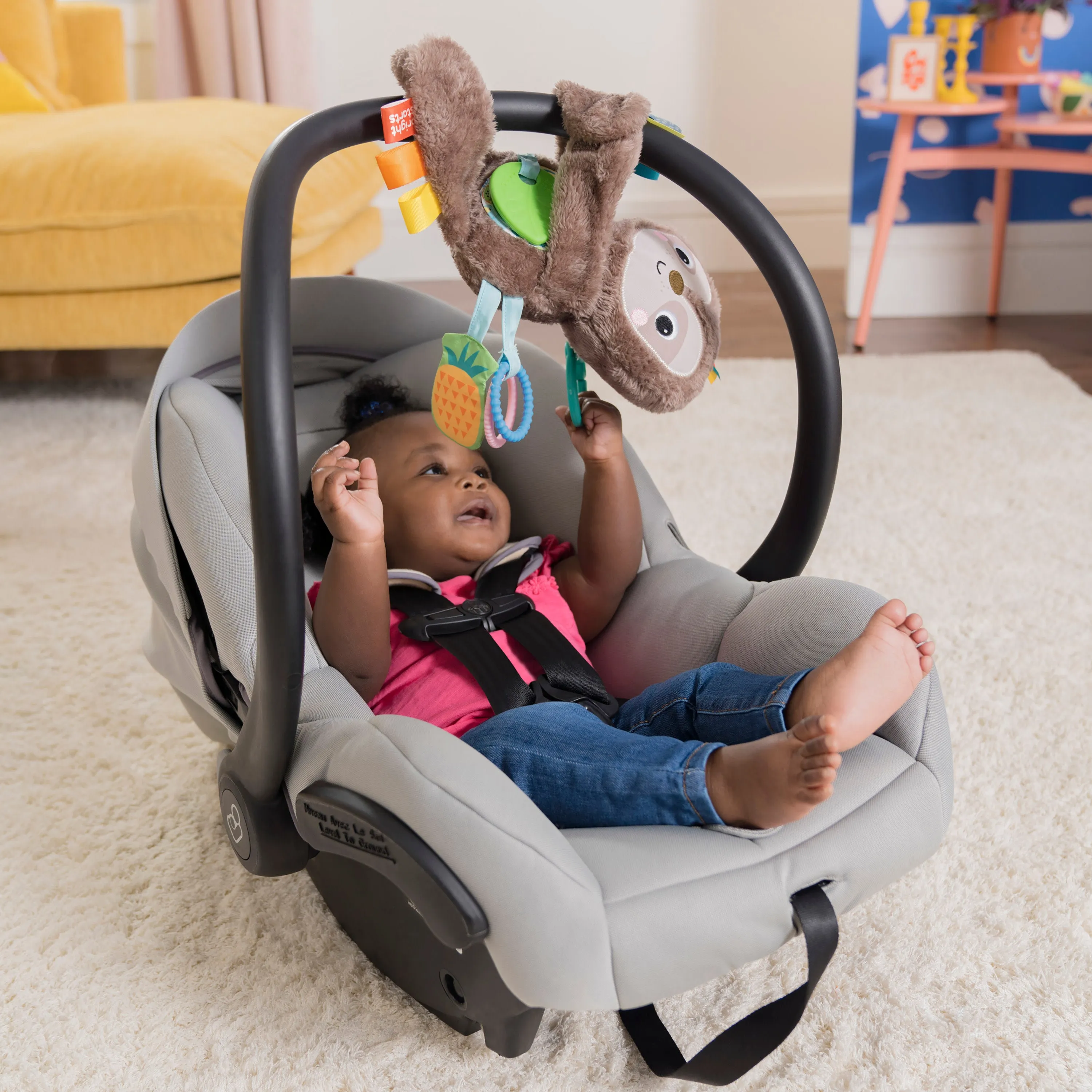 Bright Starts Slingin Sloth Travel Buddy Attachable Stuffed Animal Infant Toy