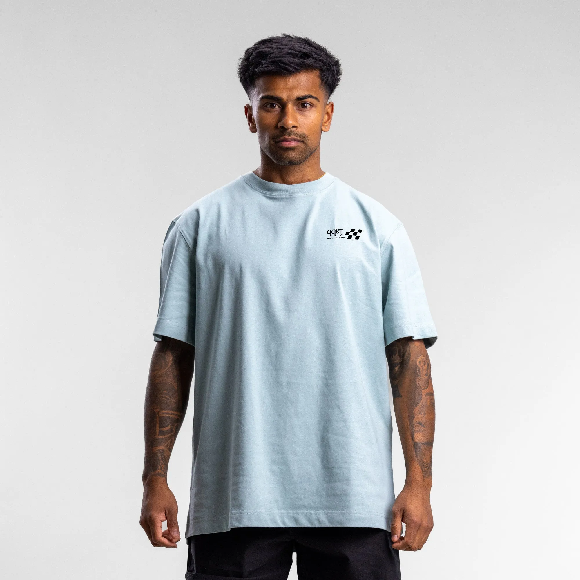 Checkered Block Tee Unisex Sky