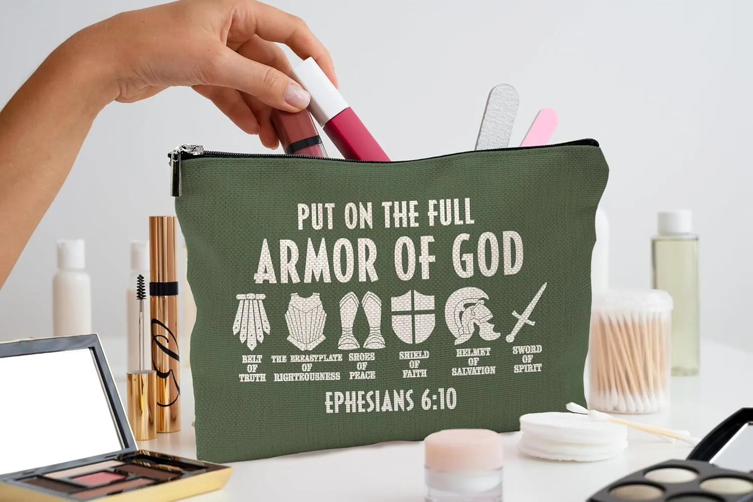 Christian Gifts for Women,Christian Makeup Bags for Women,Bible Verse Makeup Bag With Zipper,Put On The Full armor Of God Cosmetic Bag