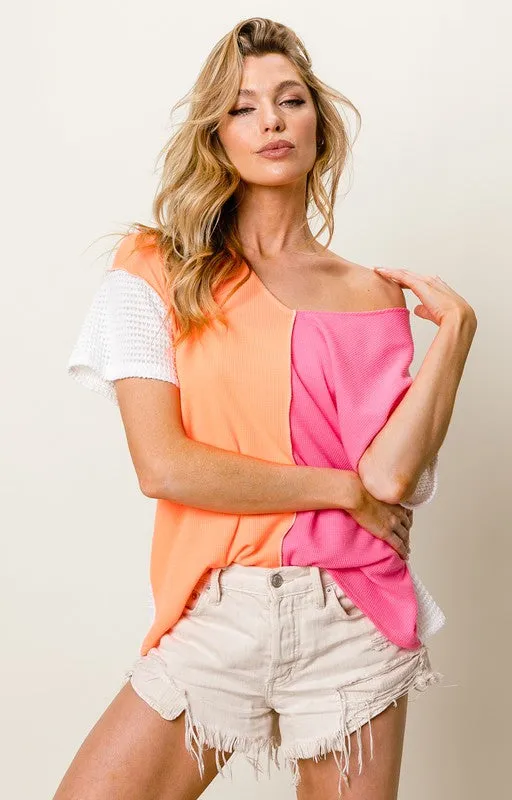 Color Block Waffle Top
