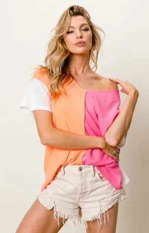 Color Block Waffle Top