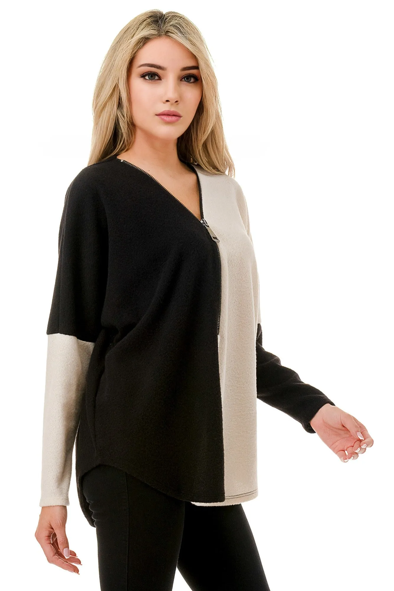 Color Block Zipper Top