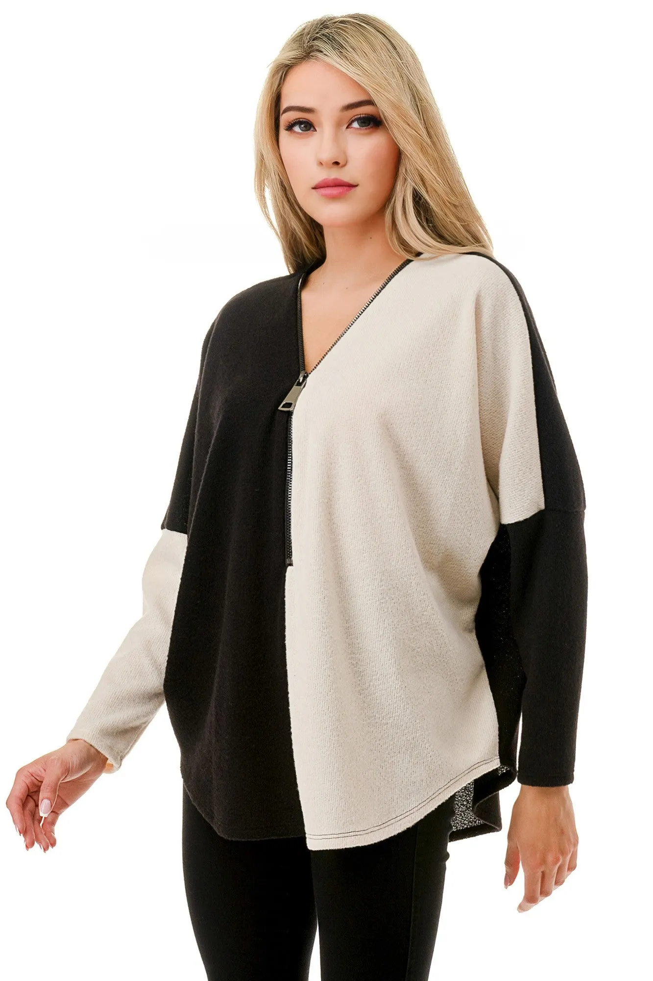 Color Block Zipper Top