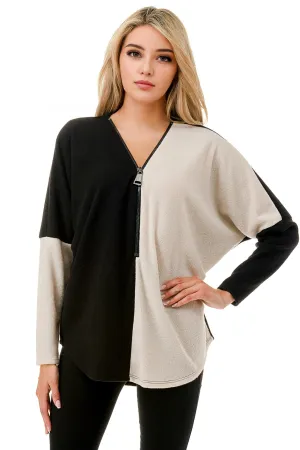 Color Block Zipper Top