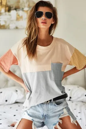 Cotton Jersey Knit with Color Block Front Pocket Top