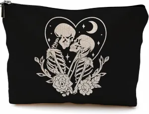 Couple Gifts Makeup Bag,Gothic Makeup Bag,Skull Couple Gifts Cosmetic Bags With Zipper,Gothic Bride Valentines Skeleton Gifts