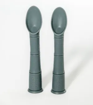 Denim Silicone Beginner Baby Spoon 2 Pack
