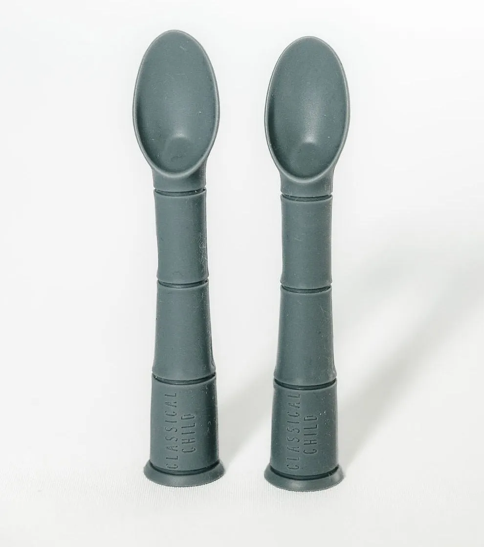 Denim Silicone Beginner Baby Spoon 2 Pack