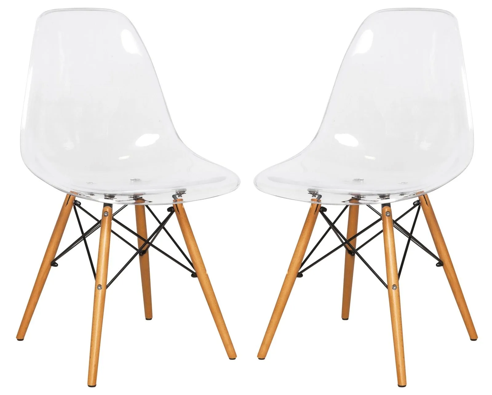 Dover Modern Molded Side Chair with Wood Base, Set of 2