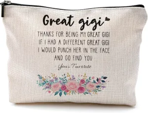 Funny Gigi Makeup Bag - Floral Small Cosmetic Bag for Purse, Great Gigi Grandma Mothers Day Gifts