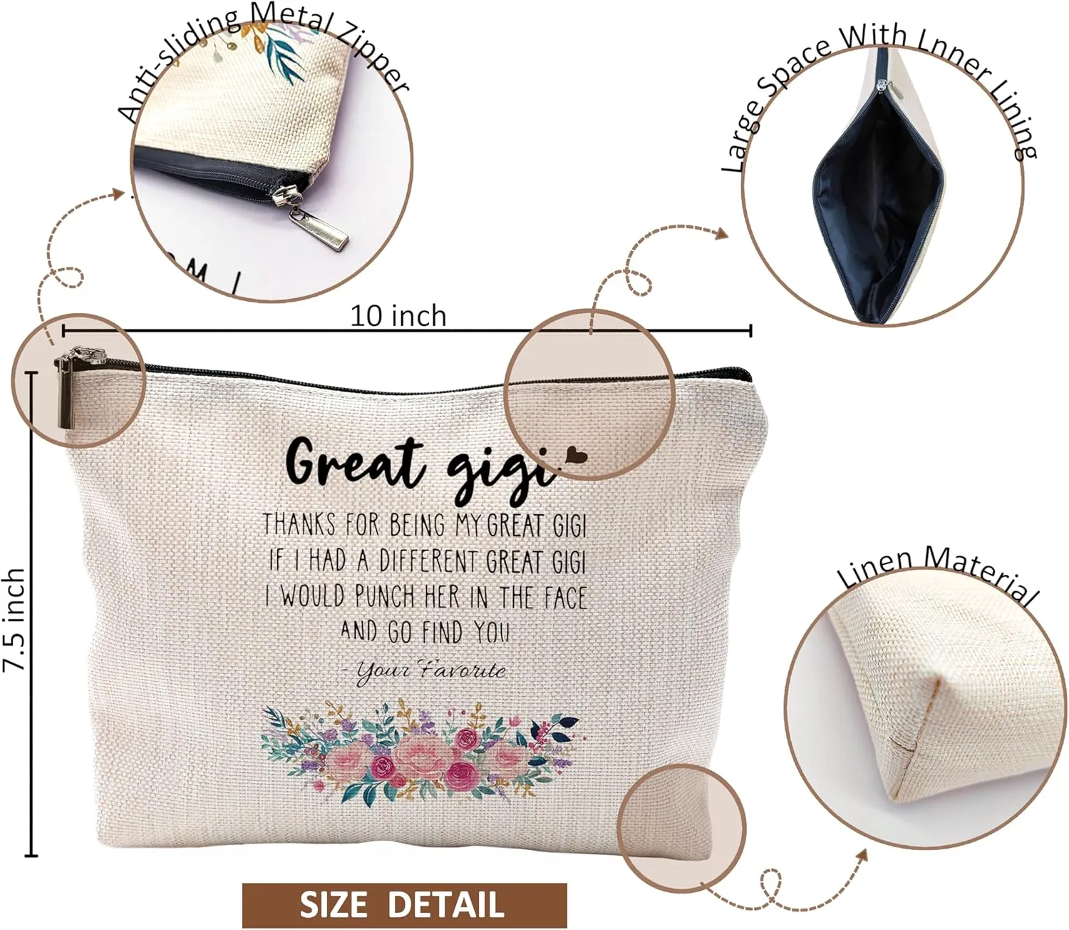 Funny Gigi Makeup Bag - Floral Small Cosmetic Bag for Purse, Great Gigi Grandma Mothers Day Gifts