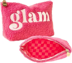 Gifts for Women, Girls Makeup Bag Travel Tote, Pink Glam Bag, Soft Sherpa Cosmetic Bag for Organizing Storing Jewelry and Accessories Cosmetic Case for Purse or Luggage