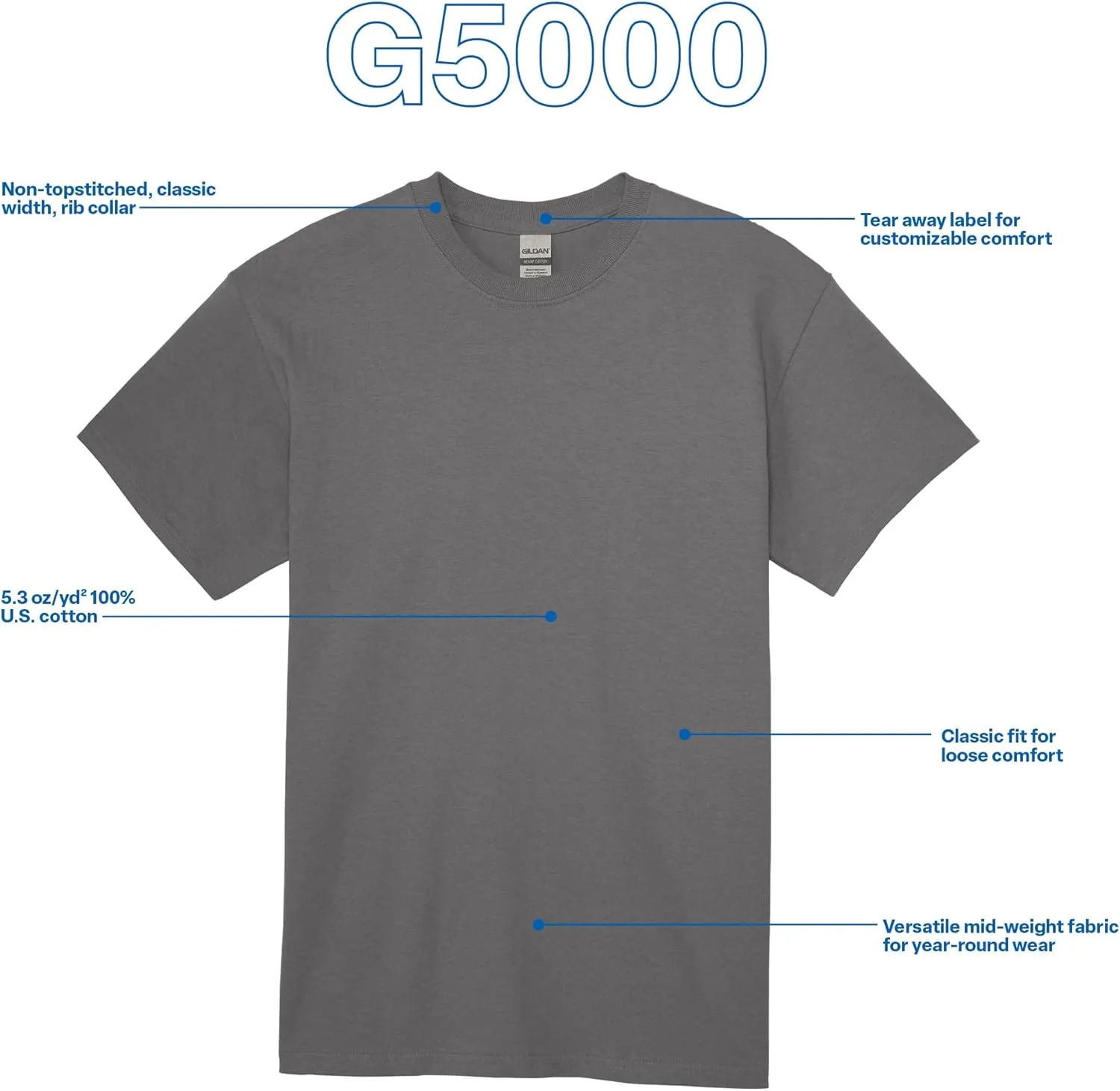 Gildan Unisex Adult Heavy Cotton T-Shirt, Style G5000, Multipack