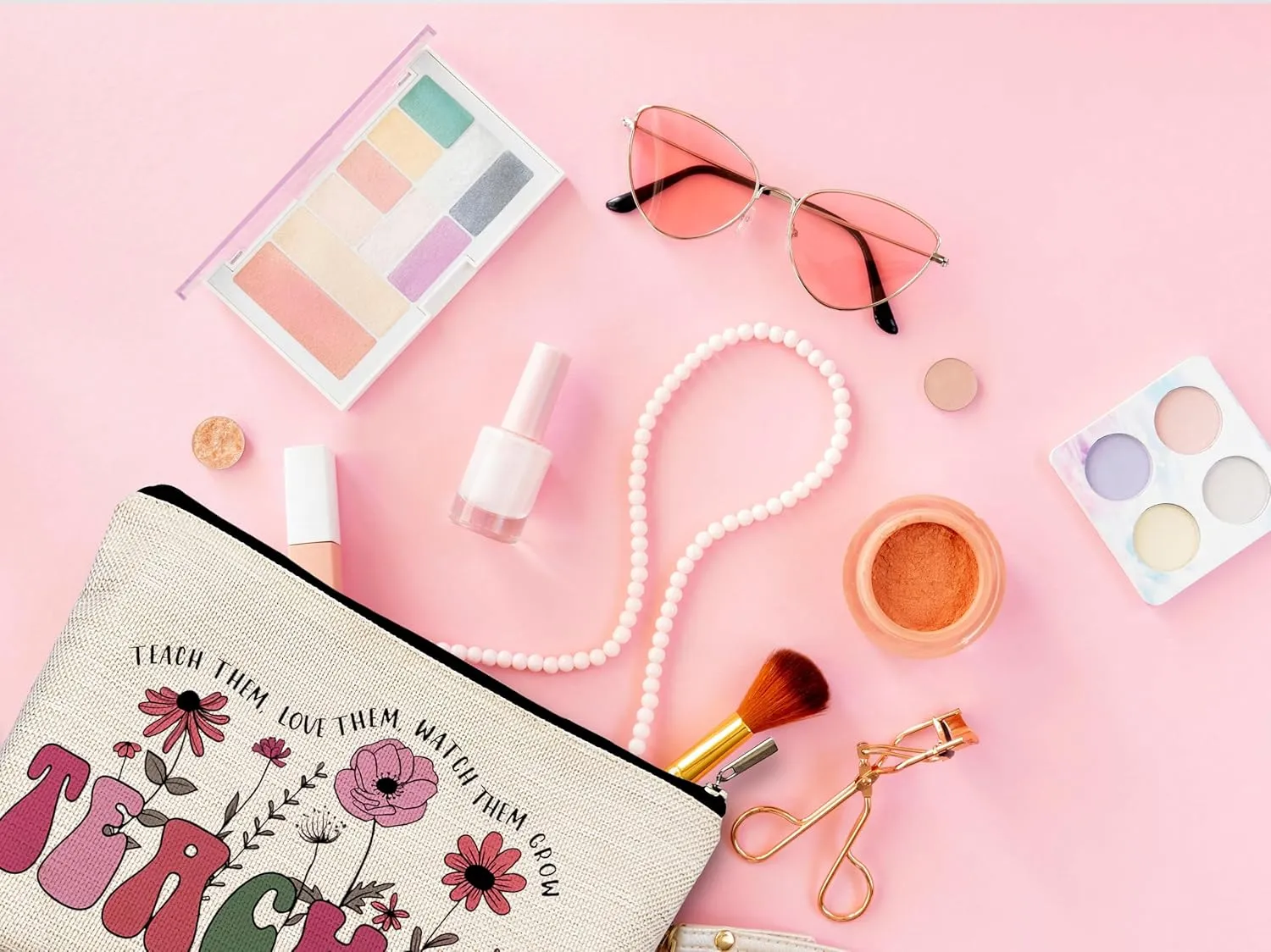 Groovy Teacher Makeup Bag - Boho Floral Cosmetic Bag Pouch for Women - Best Teacher Appreciation Gift
