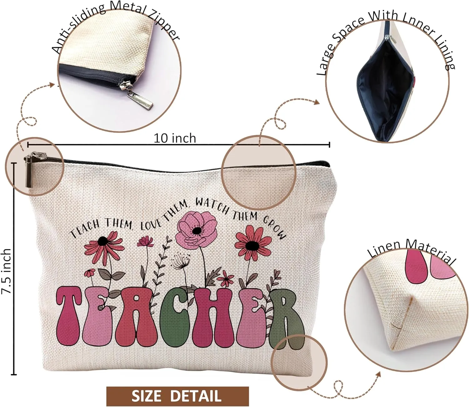 Groovy Teacher Makeup Bag - Boho Floral Cosmetic Bag Pouch for Women - Best Teacher Appreciation Gift