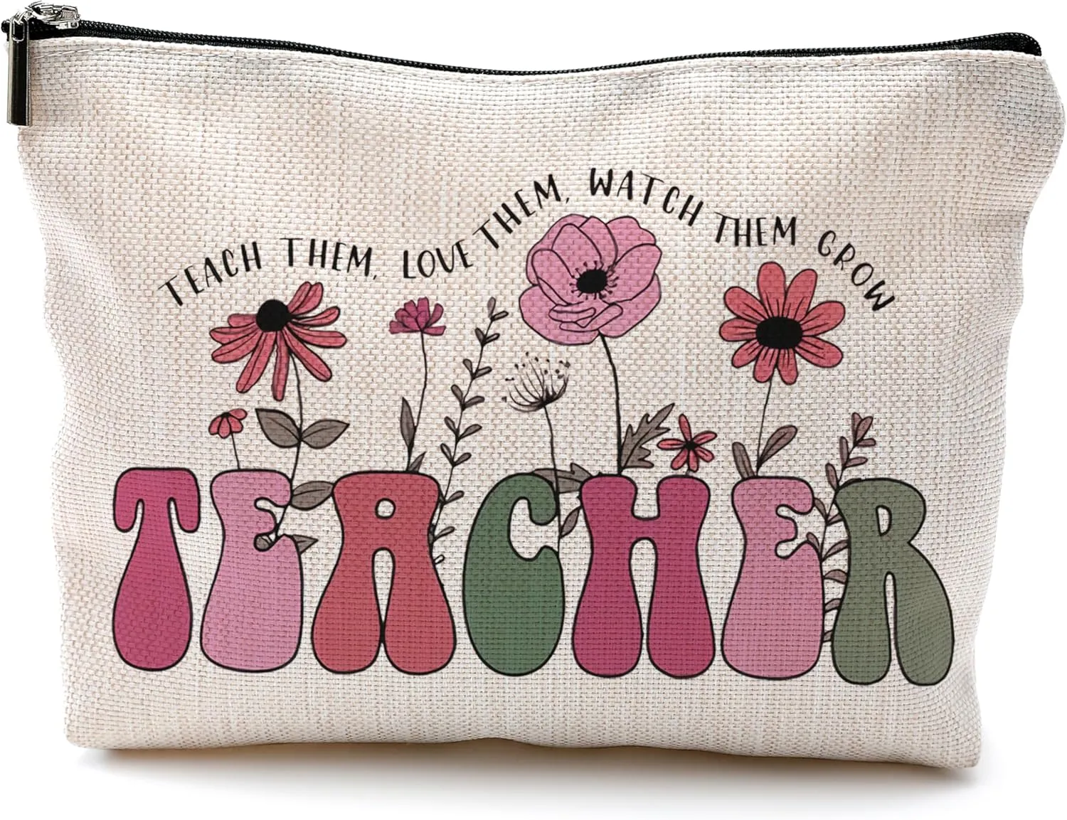 Groovy Teacher Makeup Bag - Boho Floral Cosmetic Bag Pouch for Women - Best Teacher Appreciation Gift