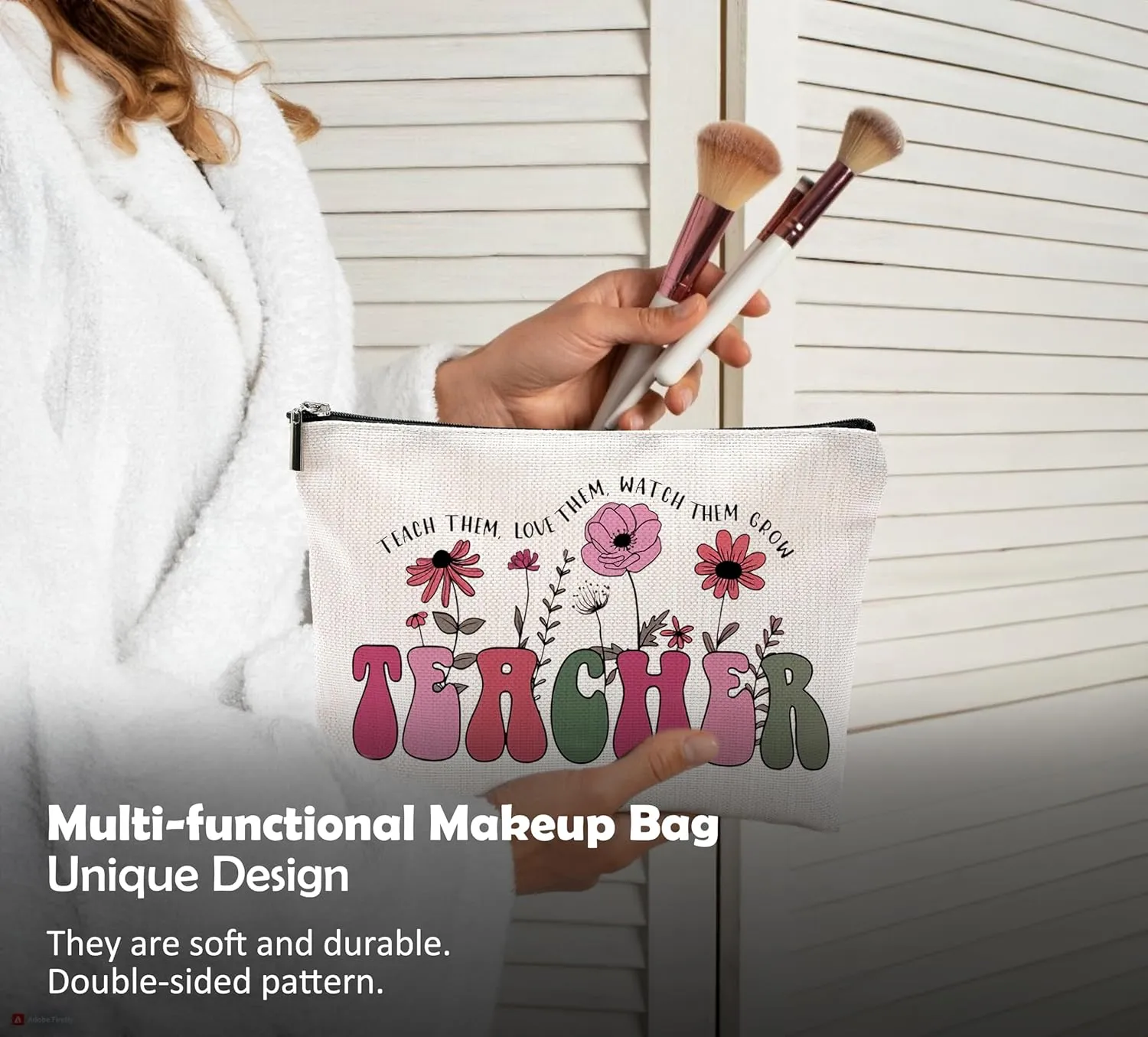 Groovy Teacher Makeup Bag - Boho Floral Cosmetic Bag Pouch for Women - Best Teacher Appreciation Gift