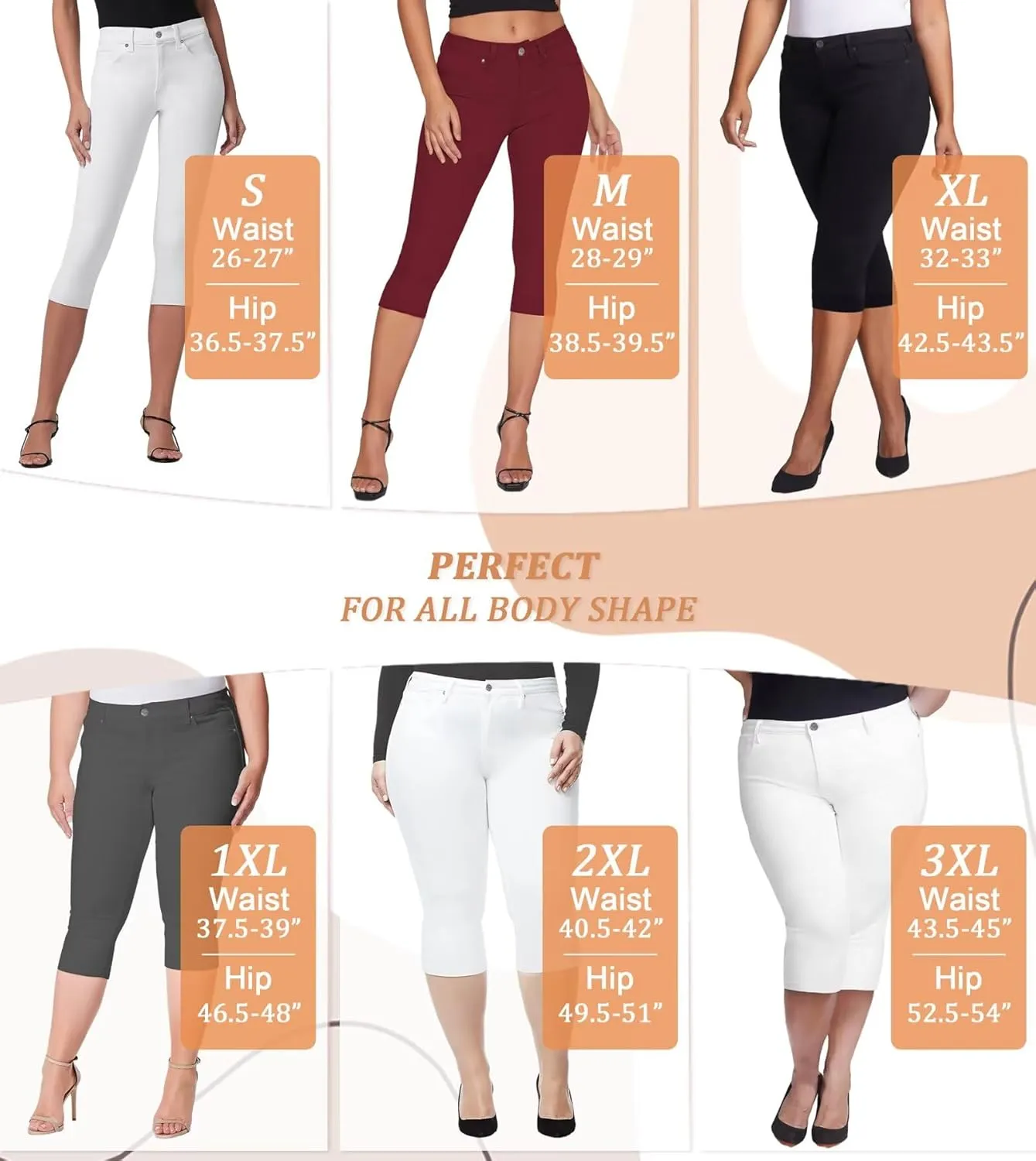 Hybrid & Company Women's Ultra Stretch Mid Rise Skinny Capri Pants with Pockets