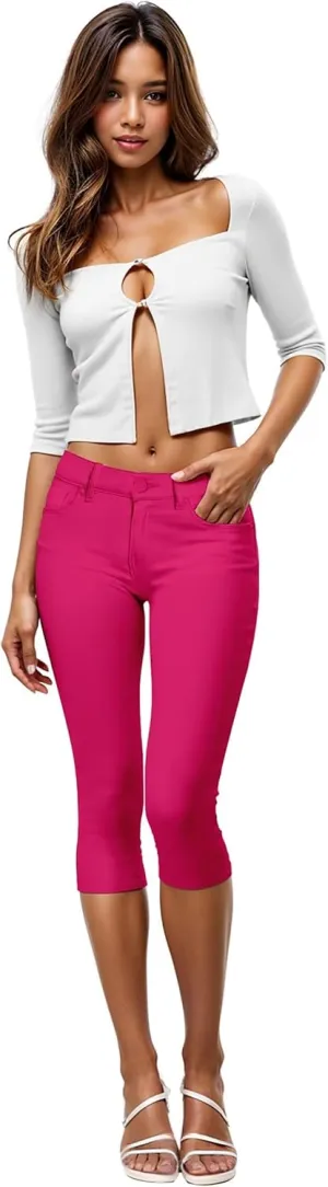 Hybrid & Company Women's Ultra Stretch Mid Rise Skinny Capri Pants with Pockets