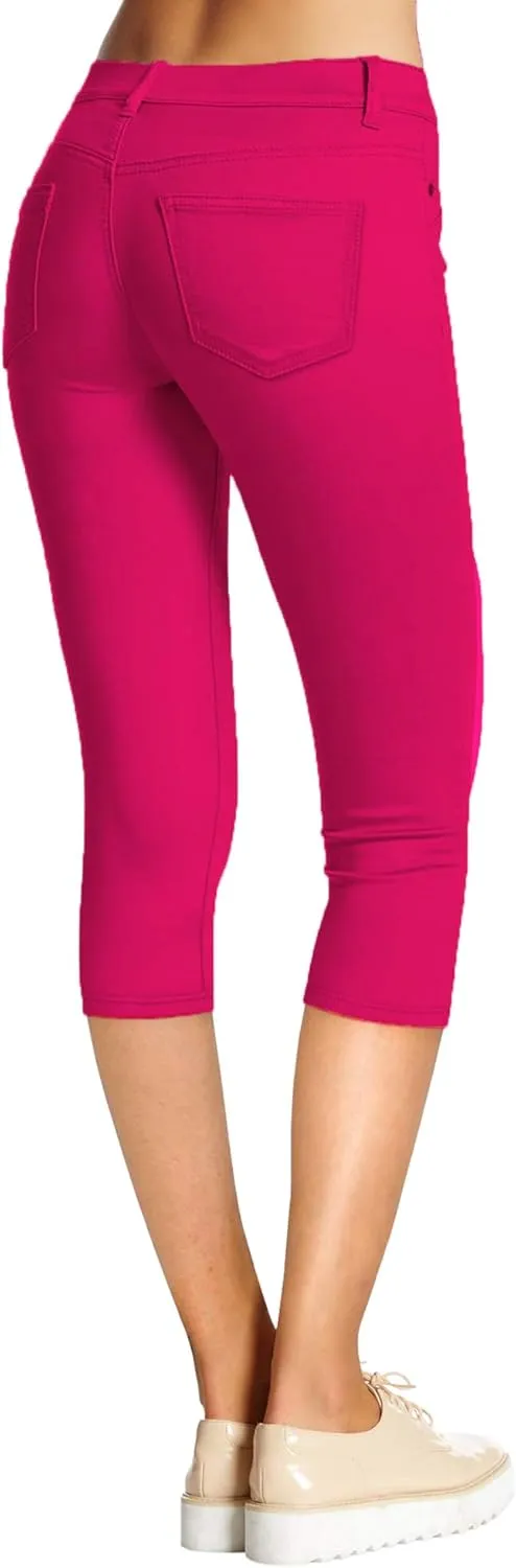 Hybrid & Company Women's Ultra Stretch Mid Rise Skinny Capri Pants with Pockets