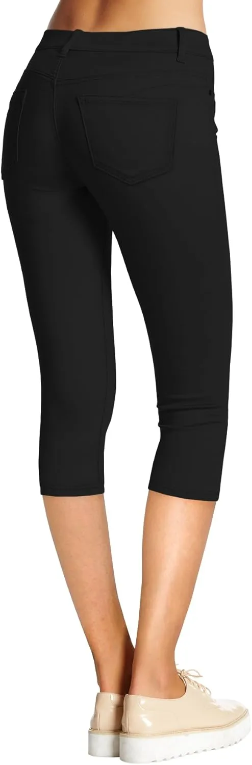 Hybrid & Company Women's Ultra Stretch Mid Rise Skinny Capri Pants with Pockets