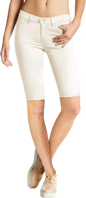 Hybrid & Company Women's Ultra Stretch Perfectly Shaping Mid Rise Skinny Bermuda Shorts with Pockets