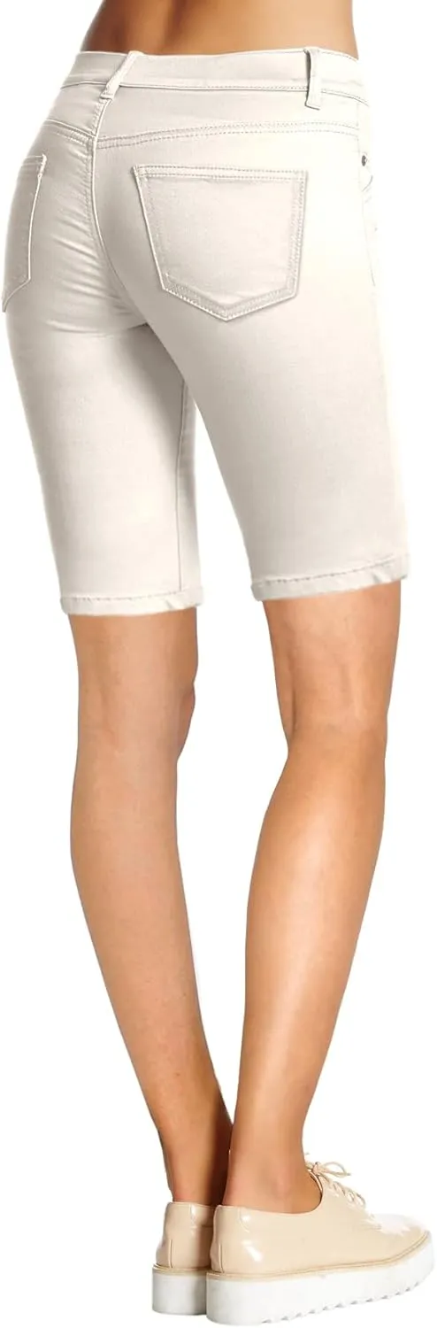 Hybrid & Company Women's Ultra Stretch Perfectly Shaping Mid Rise Skinny Bermuda Shorts with Pockets